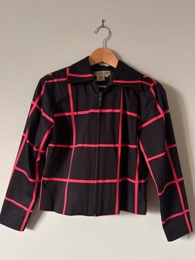 Vintage Patrick Christopher Black & Red Windowpane Zip Front Jacket - Size S